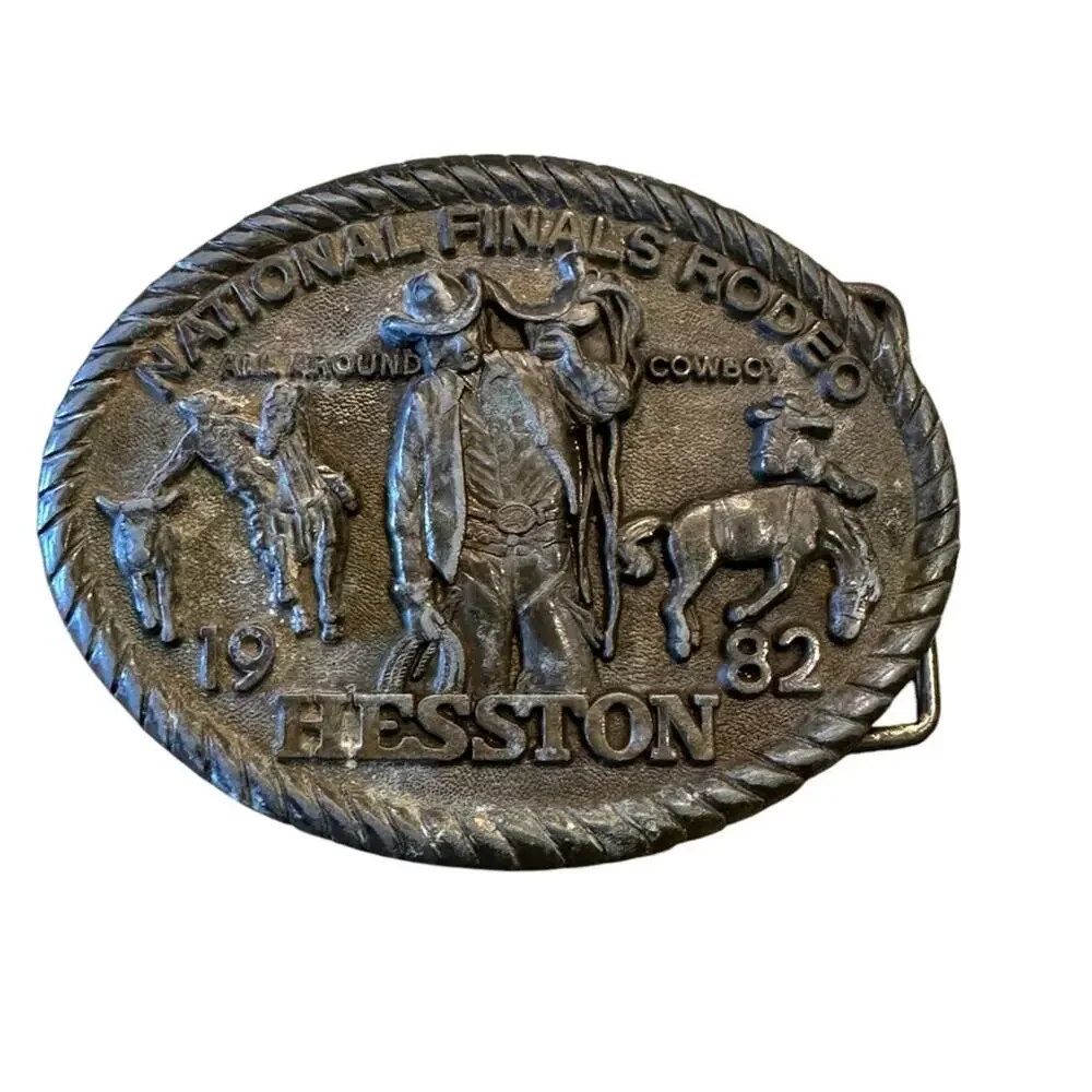 Vintage 1982 Hesston National Finals Rodeo Belt Buckle 8th Edition